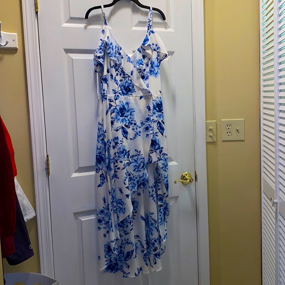 Blue Floral off the shoulder Romper/Dress 13